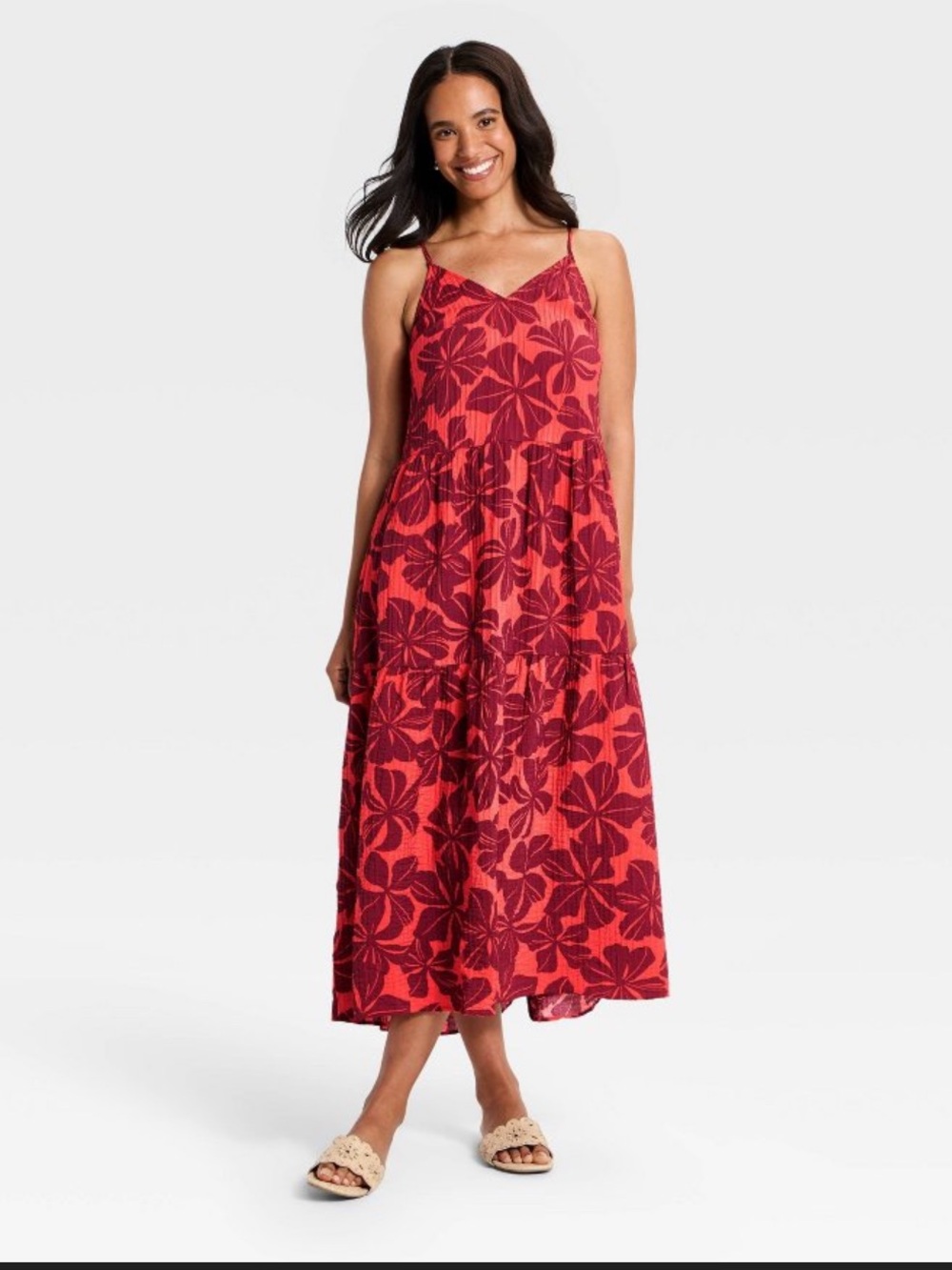 A New Day™ Women's Tiered Maxi Dress -
Burgundy Floral - L